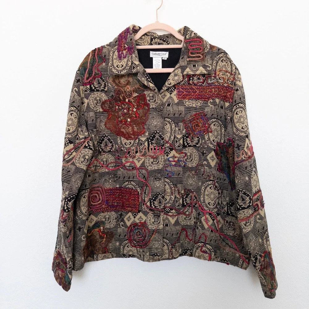 VTG Coldwater Creek Womens Jacket Size 1X‎ Multi Tapestry Boho Artsy Indie Retro